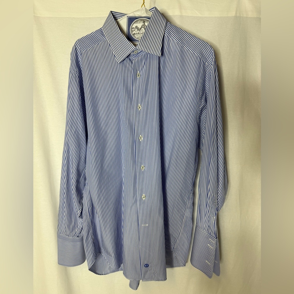 David Donahue Classic Blue Pinstripe Dress Shirt